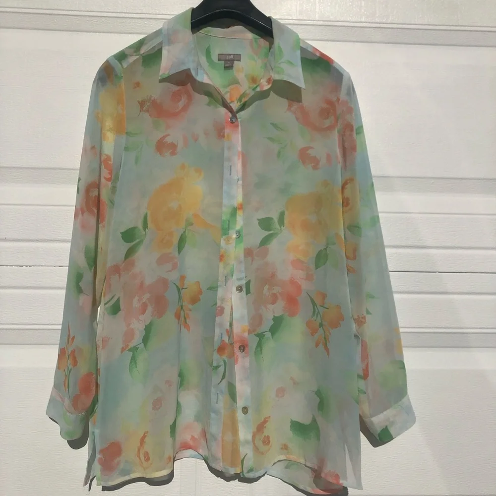 J. Jill Sheer Floral Pastel  Business Casual Blouse - Picture 2 of 7
